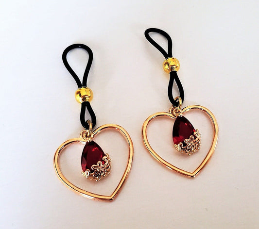Rhinestone Heart Nipple Rings Non-Pierced