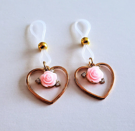 Pink Rose Fake Silicone Nipple Rings