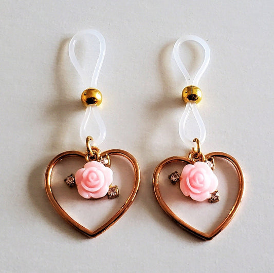 Pink Rose Fake Silicone Nipple Rings