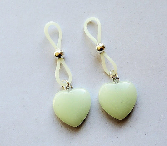 Glow in the Dark Heart Fake Nipple Rings, Non Pierced Nipple Noose Intimate Jewelry Set