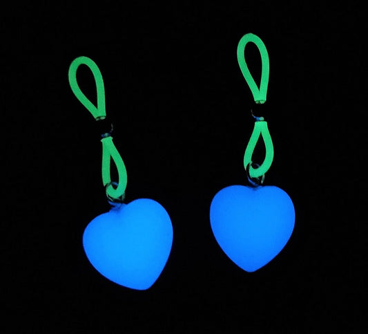 Glow in the Dark Heart Fake Nipple Rings, Non Pierced Nipple Noose Intimate Jewelry Set