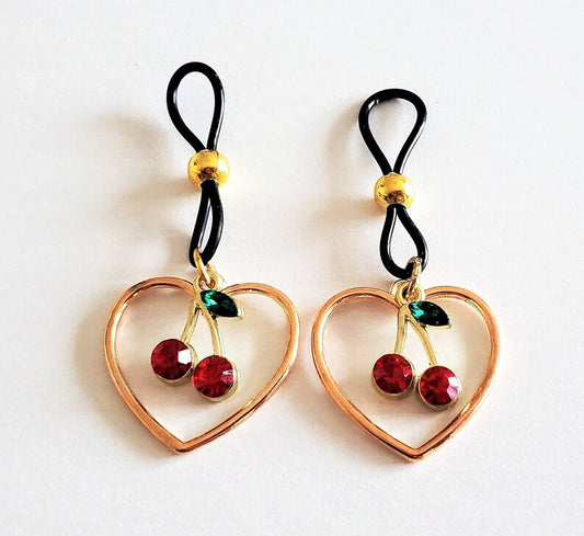Cherry Heart Non-Pierced Fake Nipple Ring Jewelry