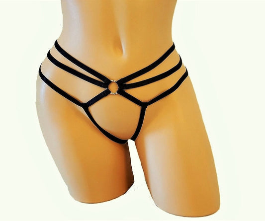 Strappy Bondage Open Crotch Thong Lingerie