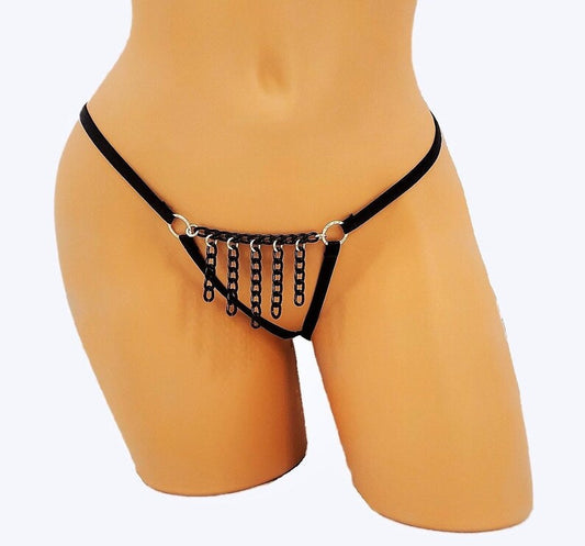 BDSM Chain Fringe Thong Lingerie Panty With Open Crotch