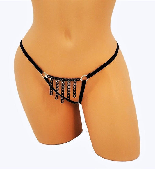 BDSM Chain Fringe Thong Lingerie Panty With Open Crotch