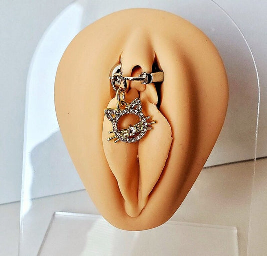 Kitty Cat Pussy Jewelry, Erotic Clip On Fake Labia Piercing