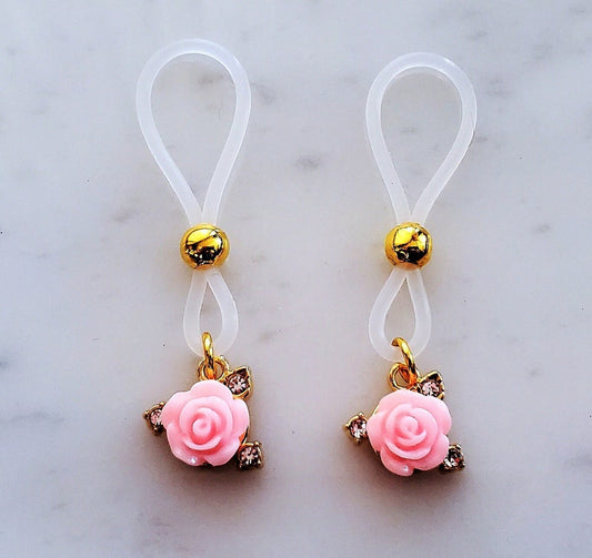 Pink Rose Nipple Noose, Fake Nipple Ring Jewelry
