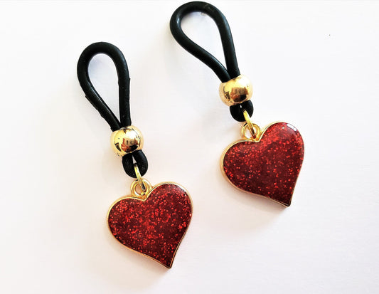 Glitter Heart Nipple Noose, Fake Nipple Rings, BDSM Nipple Jewelry