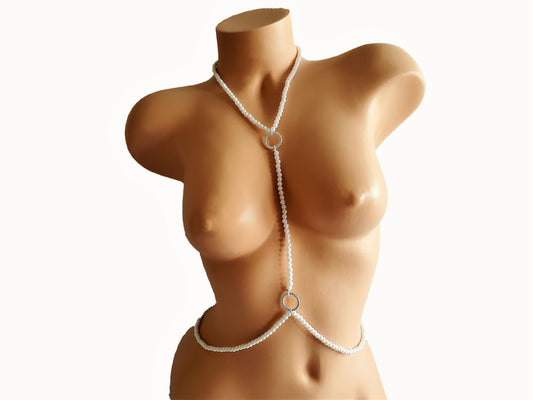 White Pearl Beaded Body Chain Jewelry Beautiful Pearl Lingerie