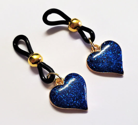 Glitter Heart Nipple Noose, Fake Nipple Rings, BDSM Nipple Jewelry