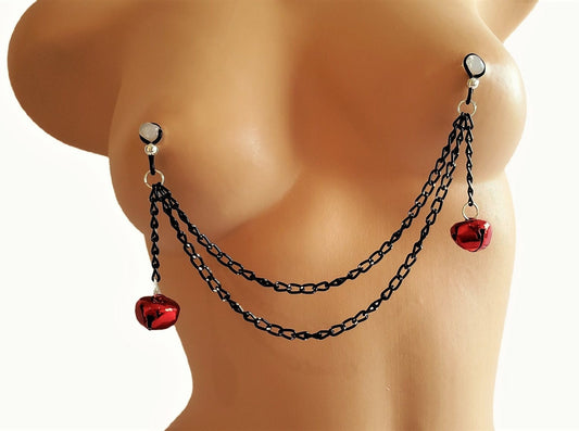 Jingle Bell Nipple Chain, Non-Pierced Nipple Noose, Fake Nipple Rings