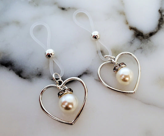 Pearl Heart Silicone Nipple Noose Non-Pierced/Fake Nipple Rings