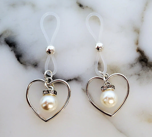 Pearl Heart Silicone Nipple Noose Non-Pierced/Fake Nipple Rings