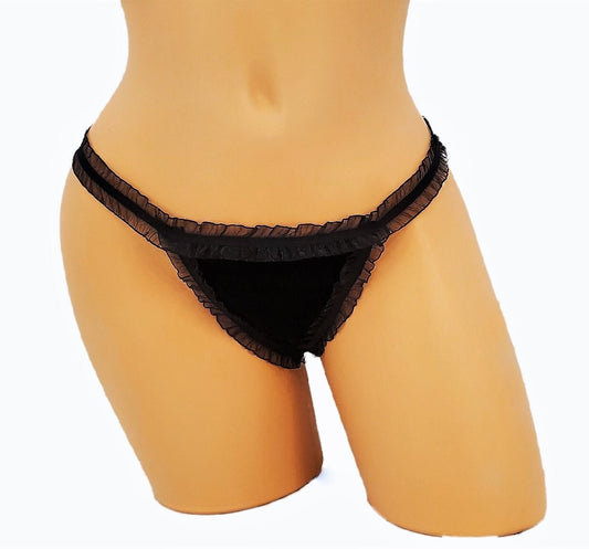 Gothic Velvet Thong Lingerie Panty, Erotic Velour BDSM Underwear