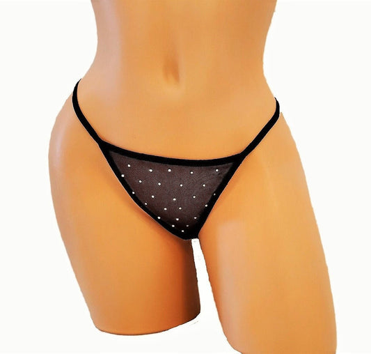 See Through Rhinestone Thong Lingerie Panty