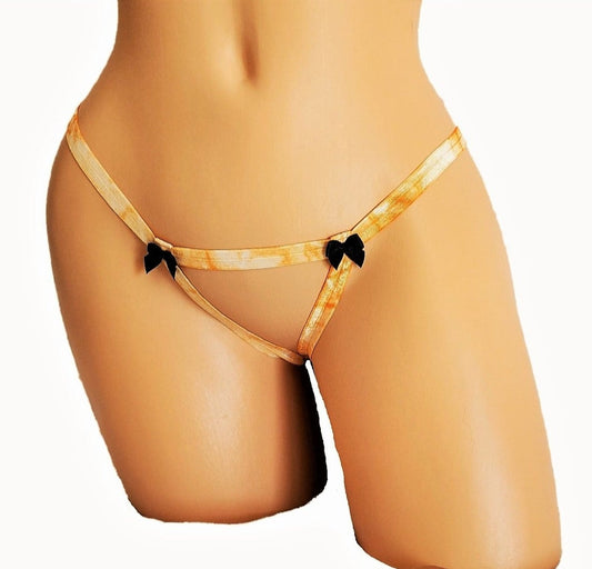 Pumpkin Spice Orange Open Crotch Lingerie Thong Panty