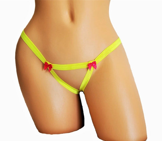 Pink Lemonade Yellow Crotchless Thong Lingerie Panty