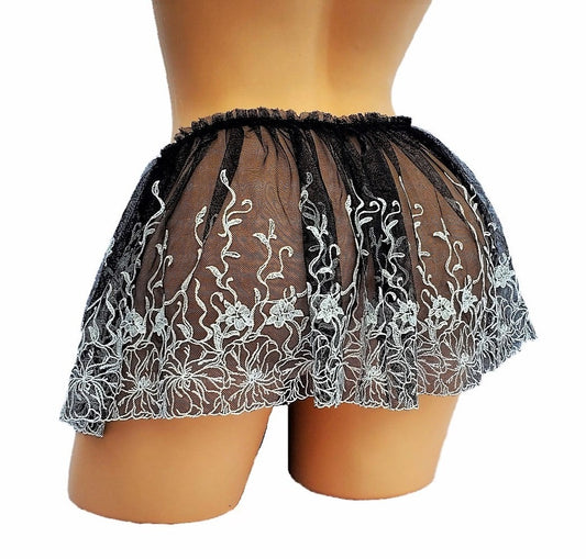 Black and White Mesh See Through Lingerie Skirt Dainty Ruffle Lingerie